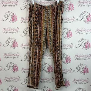 Pants jogger style Aztec floral dotted unique smocked Bohemian Patterned Pants